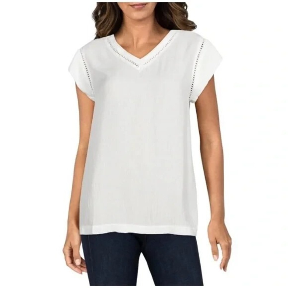 Buffalo David Bitton White V-Neck Blouse NWT Women’s 2XL | Classic‎ Chic